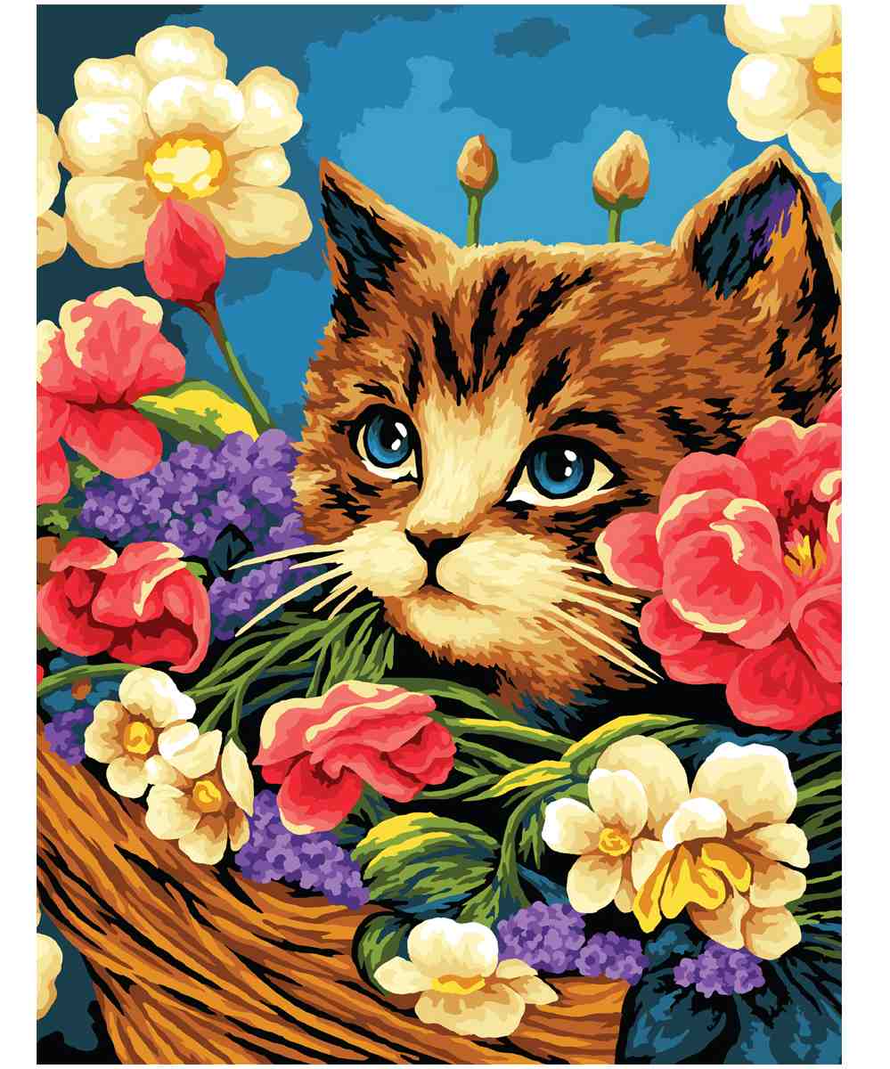 картинка Картина по номерам, 40*50 см, на подрамнике, "Котенок в цветочной корзине", Три совы, КХ4050_53893 от магазина Альфанит в Кунгуре