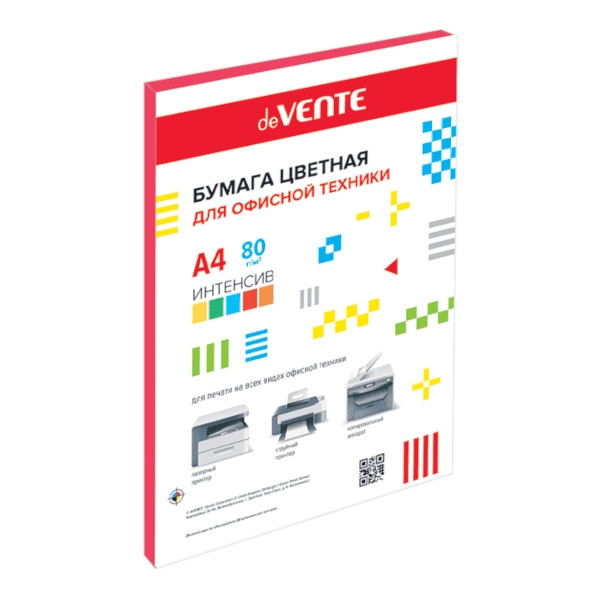 картинка Бумага офисная цветная, А4, 50 л, 1 цв, 80 г/м2, красный интенсив, deVente, 2072246 от магазина Альфанит в Кунгуре