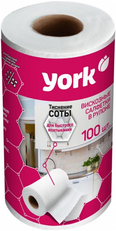 картинка Салфетки вискозные, 100 шт, 22,5*25 см, 40 г/м2, вискоза, белый, в рулоне, "Соты", York, 20430 от магазина Альфанит в Кунгуре