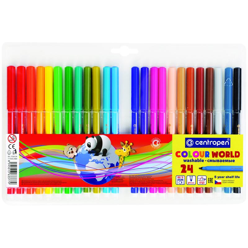 картинка Фломастеры, 24 цв, 24 шт, трехгранный корпус, смываемые, "Colour World", CENTROPEN, 7 7550 2484/7 7550 2401 от магазина Альфанит в Кунгуре