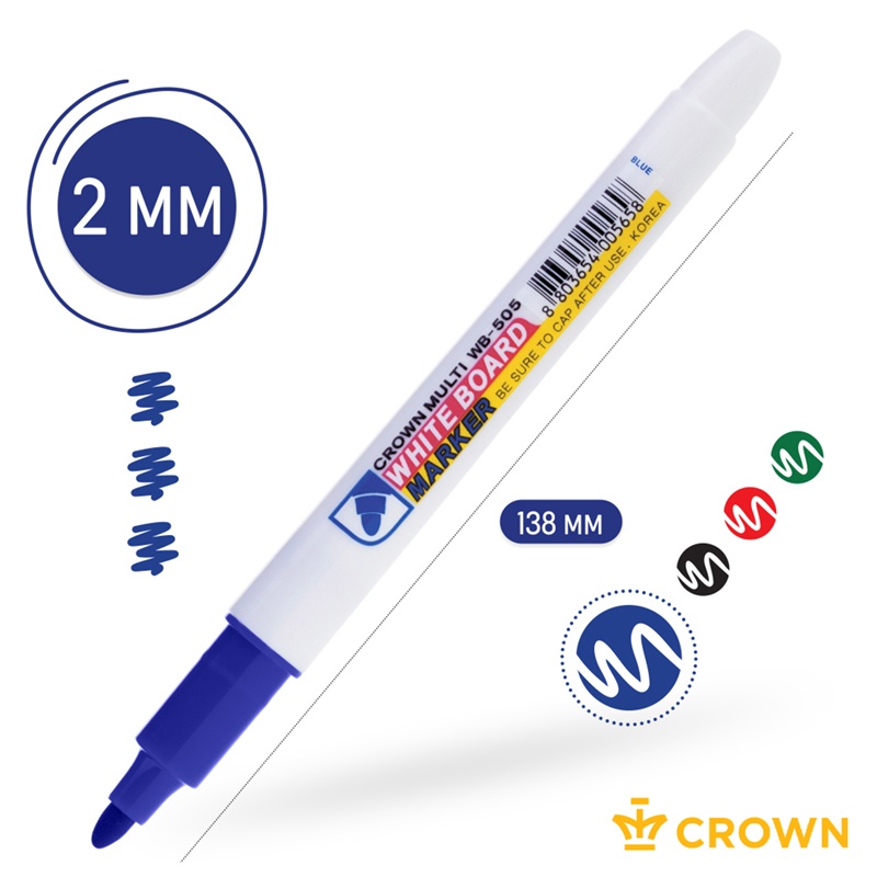 картинка Маркер для доски, 2 мм, пулевидный, синий, "Multi Board Slim", Crown, WB-505 от магазина Альфанит в Кунгуре