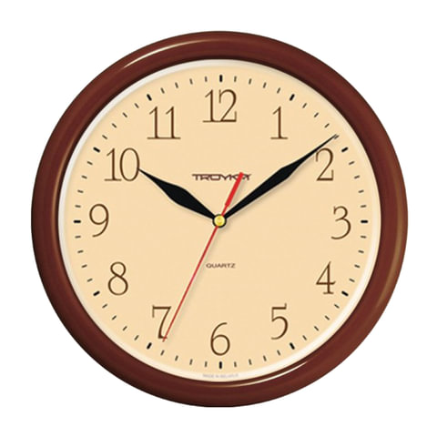картинка Часы настенные 24*24*3,5см, круг, бежевые, коричневая рамка, "TROYKA", 21234287 от магазина Альфанит в Кунгуре