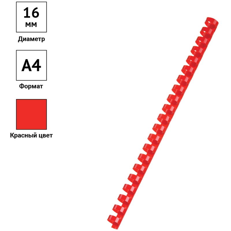 картинка Пружины для переплета 100 шт, 16 мм, на 101-120 л, пластик, красный, OfficeSpace, PC8844 от магазина Альфанит в Кунгуре