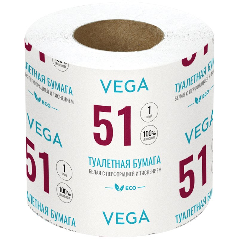 картинка Бумага туалетная, 1 шт, 1 слой, 51 м, цвет белый, Vega, 339244 от магазина Альфанит в Кунгуре