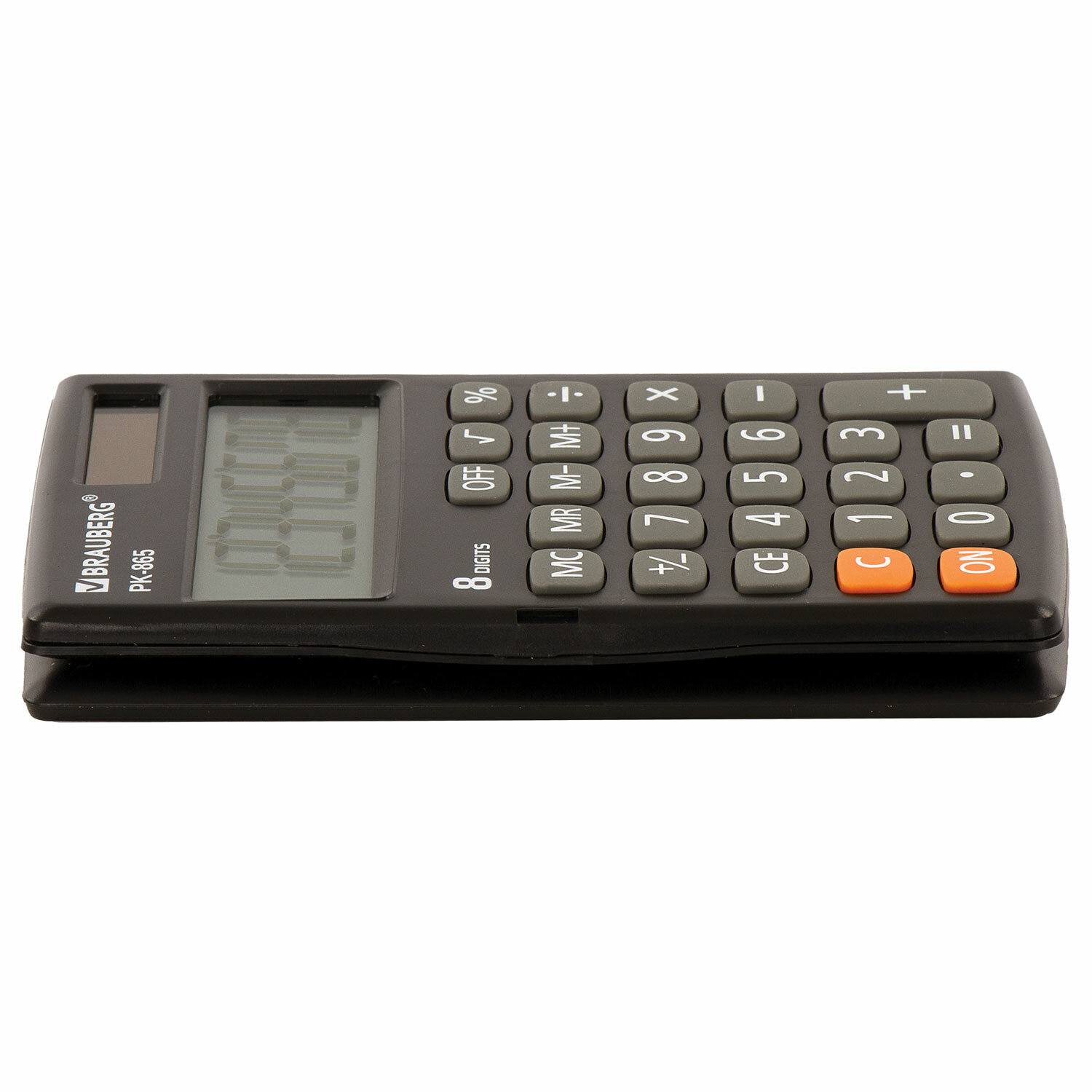 картинка Калькулятор карманный, 8 разрядов, 12*7,5 см, двойное питание, черный, "PK-865-BK", BRAUBERG, 250524 от магазина Альфанит в Кунгуре