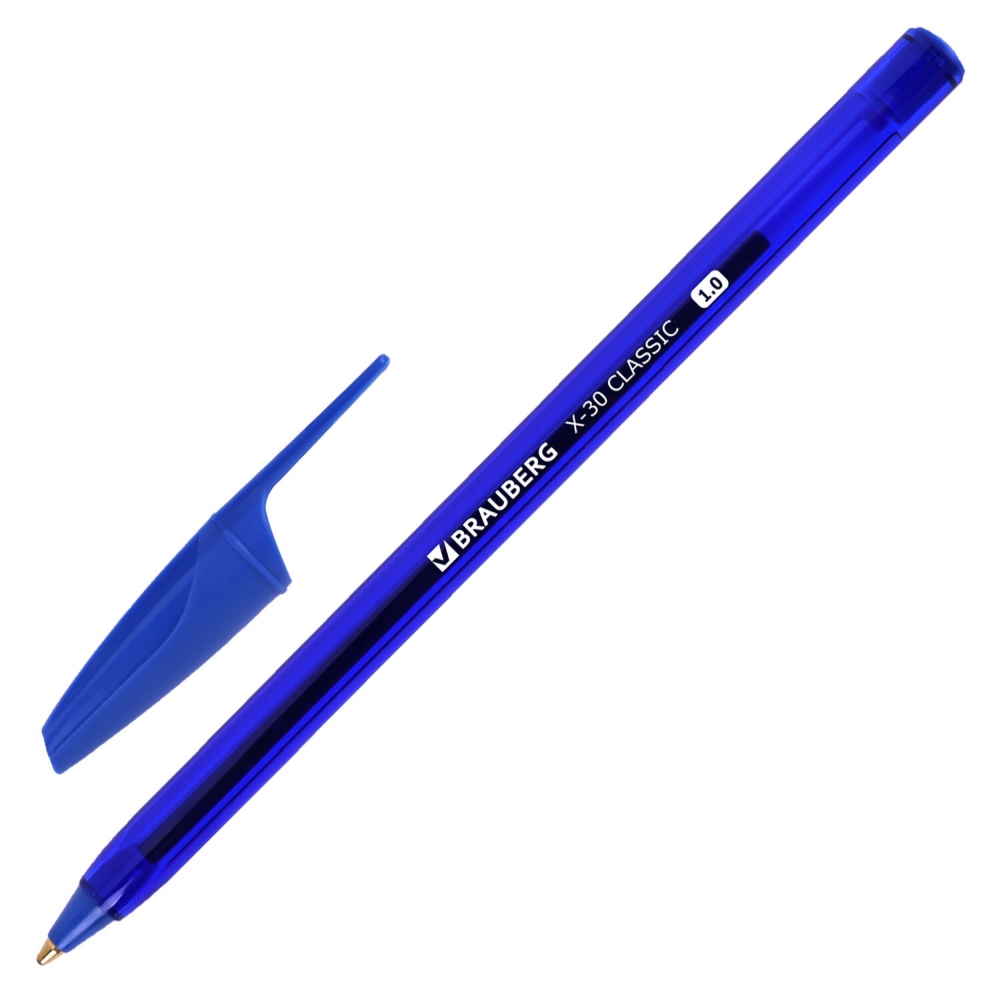 картинка Набор шариковых масляных ручек, 12 шт, 1 цв, 1,0 мм, синяя, "X-30", BRAUBERG, 144332 от магазина Альфанит в Кунгуре