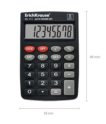 картинка Калькулятор карманный, 8 разрядов, 5,8*8,8 см, "РС-111", Erich Krause, 40111 от магазина Альфанит в Кунгуре