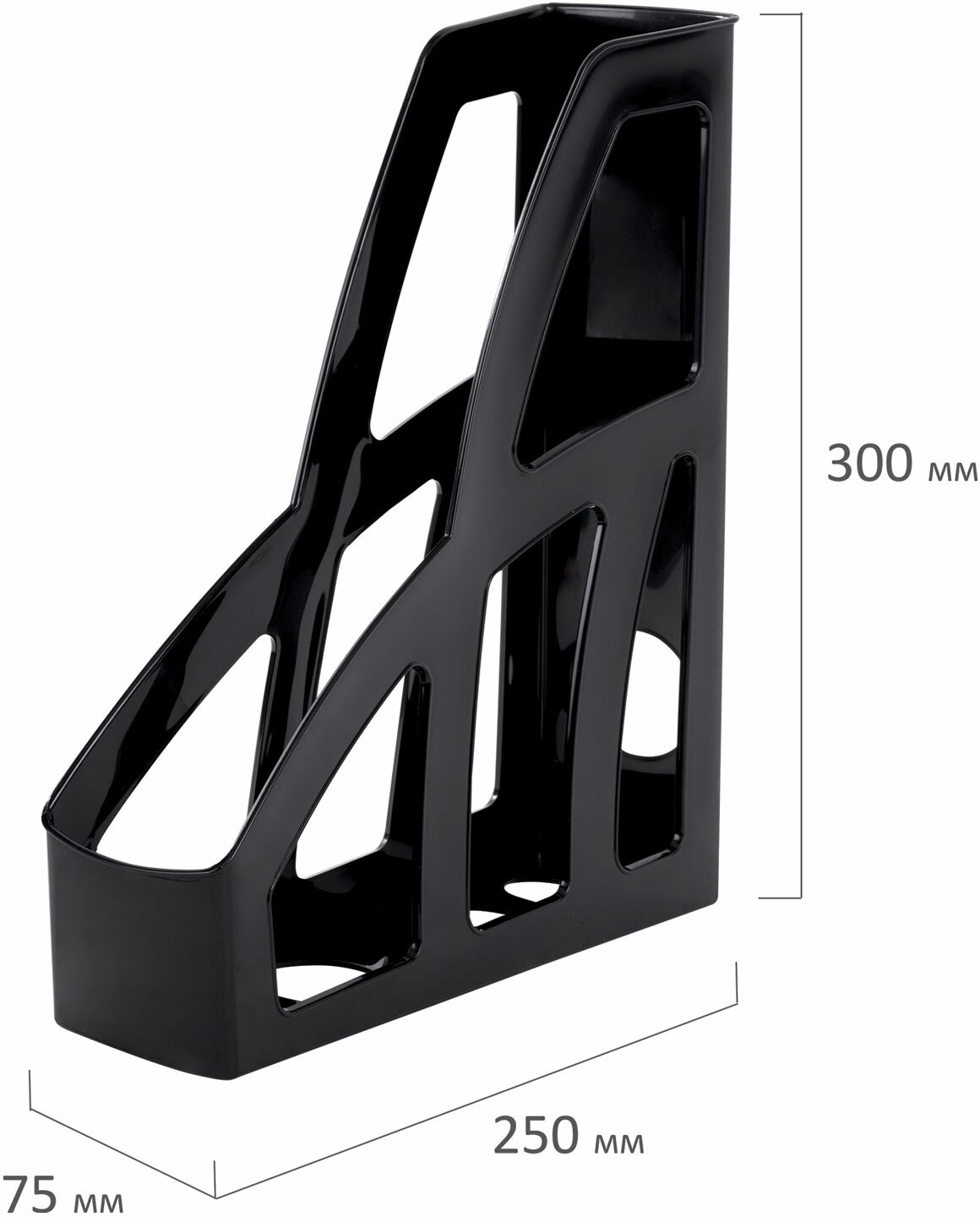 картинка Лоток для бумаг вертикальный 1 отдел, 250*75*300 мм, пластик, черный, "File", BRAUBERG, ОФ100, 238111 от магазина Альфанит в Кунгуре