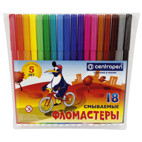картинка Фломастеры, 18 цв, 18 шт, "Пингвины", CENTROPEN, 7790 1886 от магазина Альфанит в Кунгуре