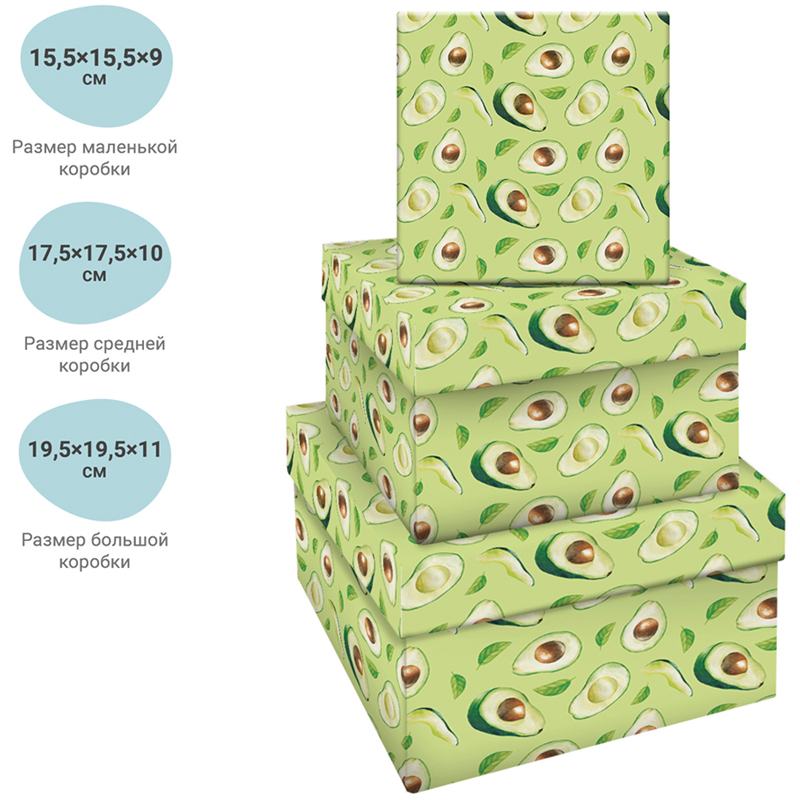 картинка Набор коробок подарочных квадратных 3 шт, 19,5*19,5*11-15,5-15,5*9 см, "Avocado", MESHU, MS_46581 от магазина Альфанит в Кунгуре