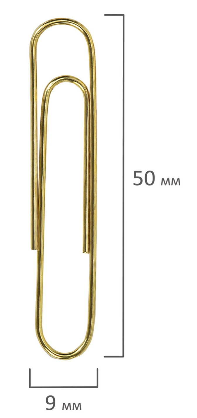 картинка Скрепки 50 мм, 50 шт, овальные, золотое напыление, BRAUBERG, 270447 от магазина Альфанит в Кунгуре