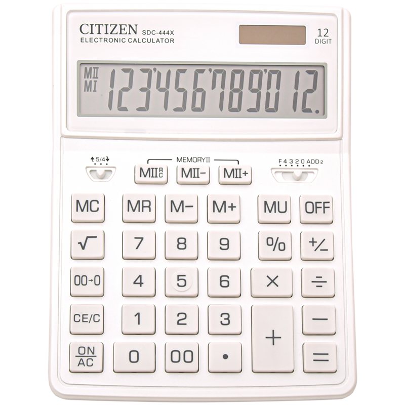 картинка Калькулятор настольный, 12 разрядов, 20,4*15,5 см, двойное питание, белый, "SDC-444WHE", CITIZEN от магазина Альфанит в Кунгуре