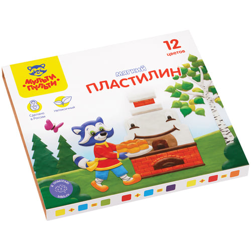 картинка Пластилин, 12 цв, 12 шт, 144 гр, со стеком, "Енот в сказке", Мульти-Пульти, МП_41711 от магазина Альфанит в Кунгуре