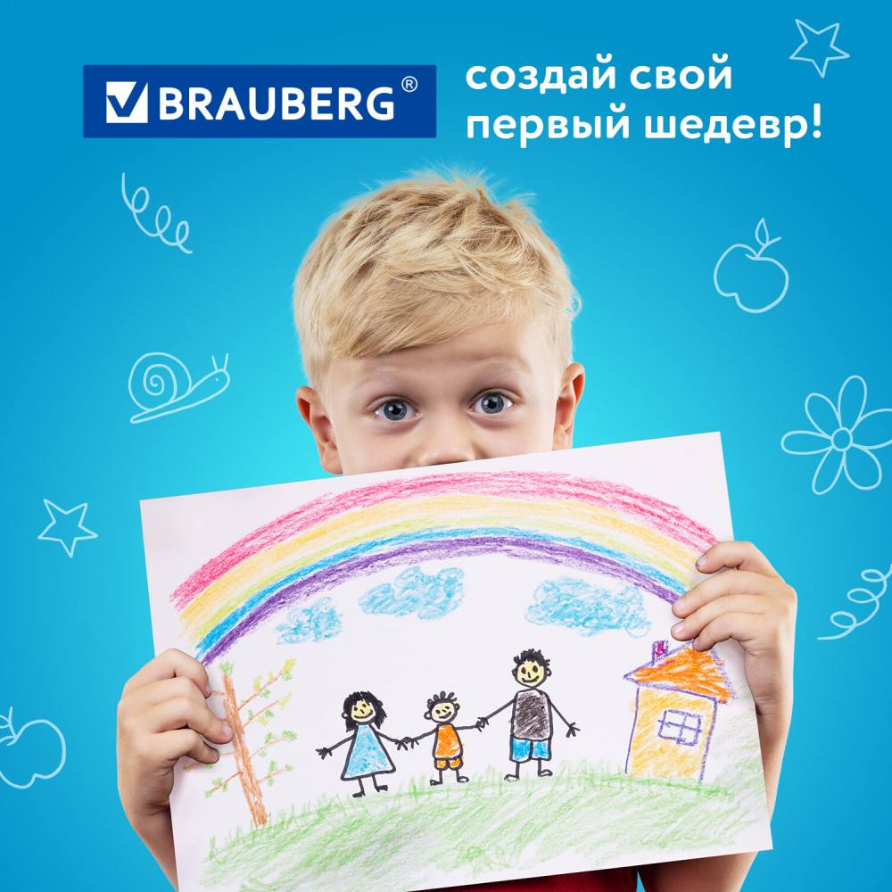 картинка Карандаши восковые, 12 цв, 12 шт, утолщенный корпус, "Академия", BRAUBERG, 227287 от магазина Альфанит в Кунгуре