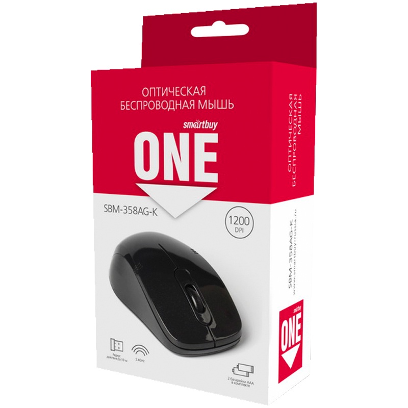 картинка Мышь беспроводная SmartBuy One 358AG-K, 1200 dpi, USB, черный, SBM-358AG-K от магазина Альфанит в Кунгуре