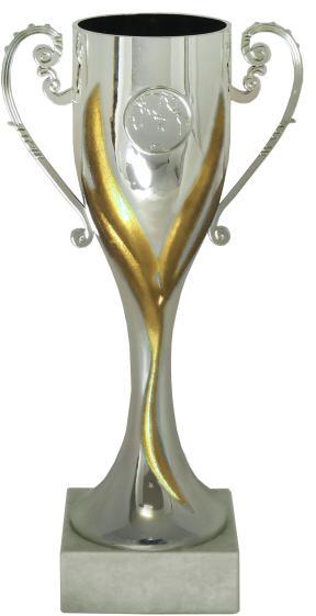 картинка Кубок, 22 см, d=65мм, мраморный цоколь, серебро с золотом, KB9034W от магазина Альфанит в Кунгуре