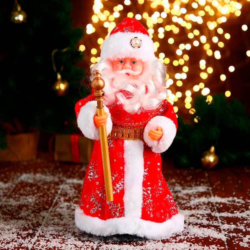 картинка Дед Мороз, 29 см, пластик/текстиль, в красной шубе и шапке с жемчужинкой, двигается, Зимнее волшебство, 1111404, 11480243 от магазина Альфанит в Кунгуре
