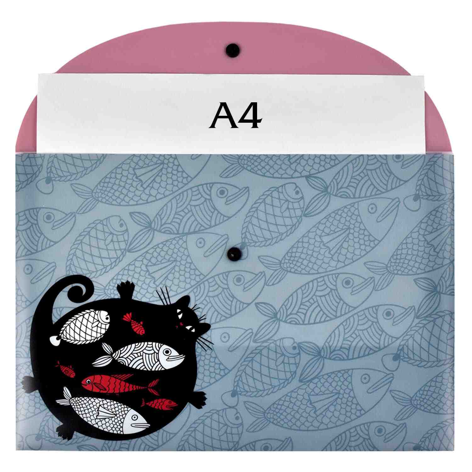 картинка Папка-конверт на кнопке, А4, "Кот с рыбами", Феникс+, 56638 от магазина Альфанит в Кунгуре