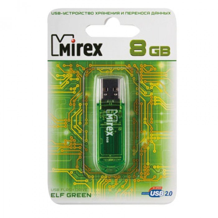 картинка Флеш-диск Mirex 8 GB, Elf, зеленый, 13600-FMUGRE08 от магазина Альфанит в Кунгуре