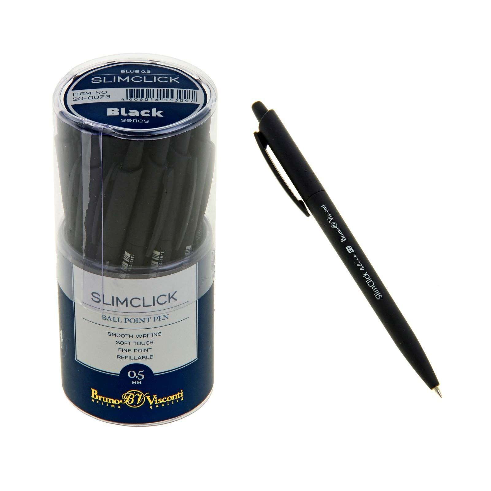 картинка Ручка шариковая автомат, 0,5 мм, синяя, "SlimClick. Black", Bruno Visconti, 20-0073 от магазина Альфанит в Кунгуре