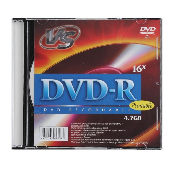 картинка Диск DVD-R VS Inkjet Print Slim, 1 шт, 16x 4.7 Gb, сидибокс от магазина Альфанит в Кунгуре