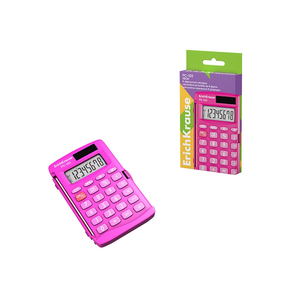 картинка Калькулятор карманный, 8 разрядов, розовый, "PC-103 Neon", Erich Krause, 62017 от магазина Альфанит в Кунгуре