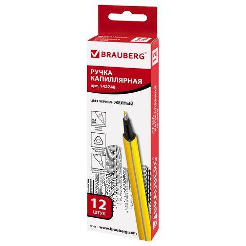 картинка Ручка капиллярная, 0,4 мм, желтая, "Aero", BRAUBERG, 142248 от магазина Альфанит в Кунгуре
