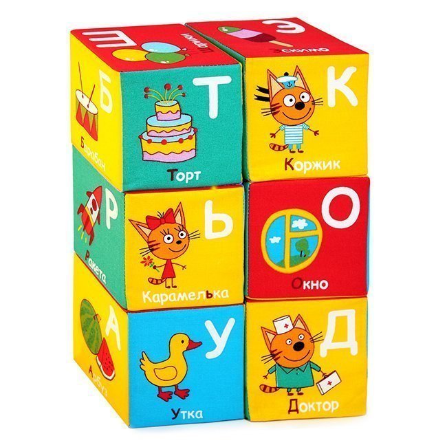 картинка Кубики мягкие, 6 шт, с алфавитом, "Три кота", Мякиши, 177 от магазина Альфанит в Кунгуре