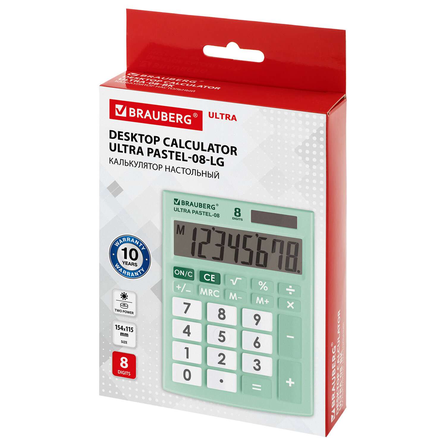 картинка Калькулятор настольный, 8 разрядов, 15,4*11,5 см, двойное питание, мятный, "ULTRA PASTEL-08-LG", BRA от магазина Альфанит в Кунгуре