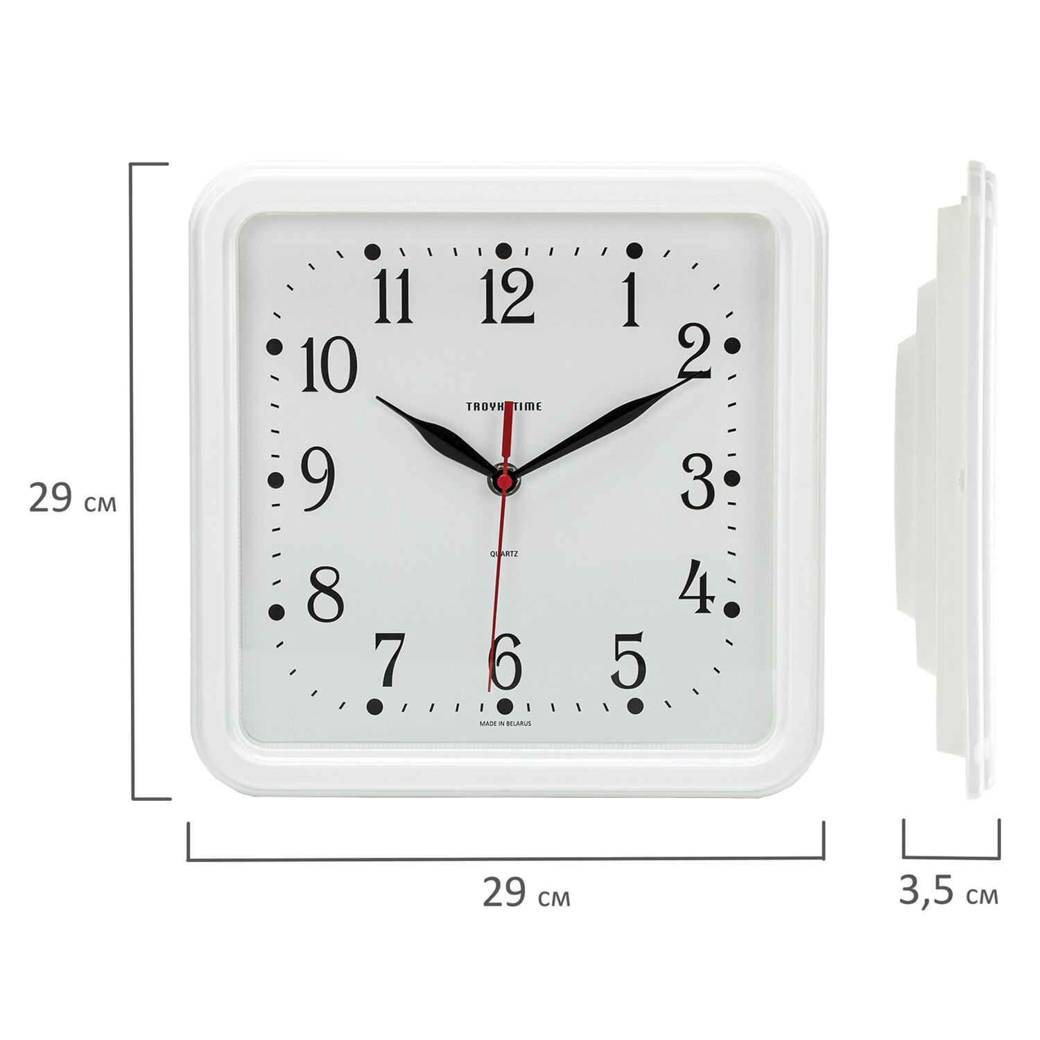 картинка Часы настенные, 26*26*3,5 см, квадрат, белые, белая рамка, "Troykatime", 81810835 от магазина Альфанит в Кунгуре