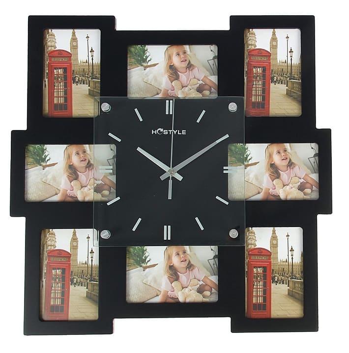 картинка Часы настенные, хайтек+8 рамок Квадраты (фото 7*11) 40*40см от магазина Альфанит в Кунгуре