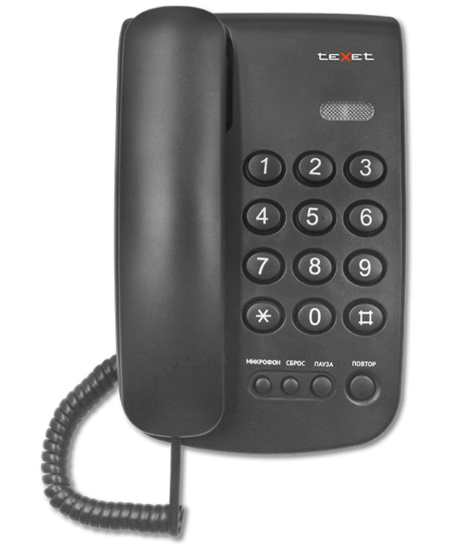 картинка Телефон проводной, повторный набор, черный, Texet, TX-241 от магазина Альфанит в Кунгуре