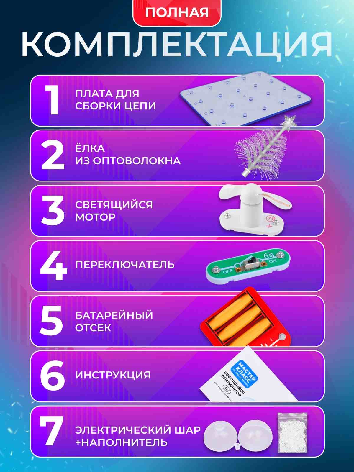 картинка Конструктор электронный, 9 дет., "Светящийся вентилятор 3 в 1", Мастер-Класс, MK0005 от магазина Альфанит в Кунгуре