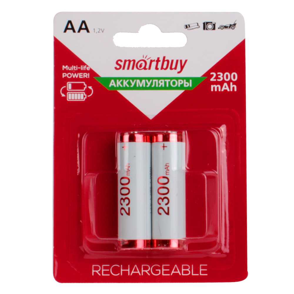 картинка Батарейки аккумуляторные АА, 2*BI, 2300мАч, SmartBuy, SBBR-2A02BL2300 от магазина Альфанит в Кунгуре