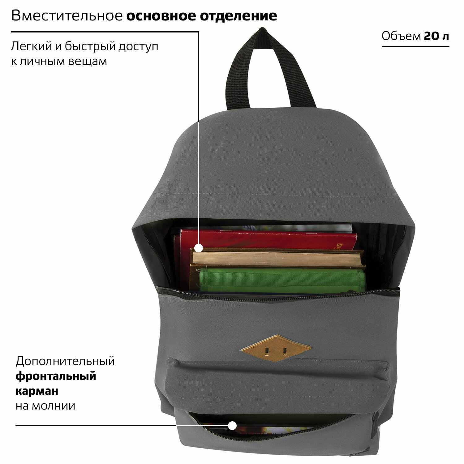 картинка Рюкзак, 1 отдел, 1 карман, 41*32*14 см, полиэстер, серый, уплотненная спинка, "Сити-формат", BRAUBERG, 225380 от магазина Альфанит в Кунгуре