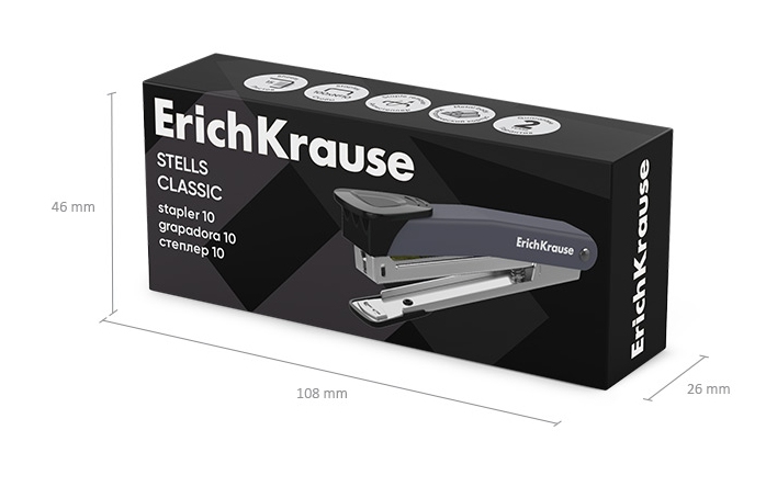 картинка Степлер № 10, на 15 л, черный, металл, "Stells Classic", Erich Krause, 61737 от магазина Альфанит в Кунгуре