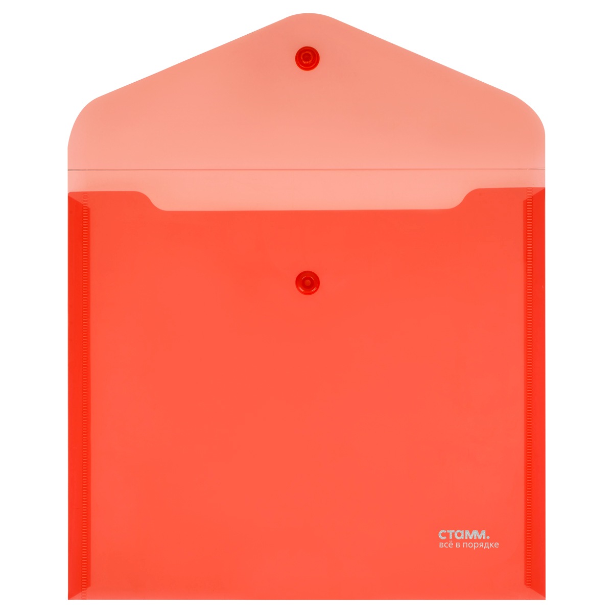 картинка Папка-конверт на кнопке, А5+, 180 мкм, пластик, прозрачный красный, СТАММ, ММ-31043 от магазина Альфанит в Кунгуре
