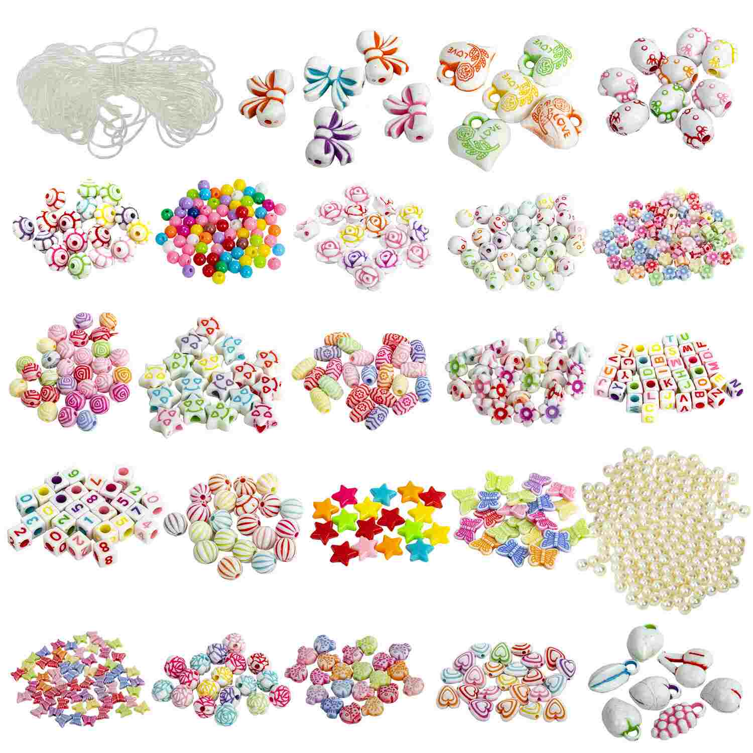 картинка Набор для создания бижутерии, 450 бусин, 24 вида, нить, "Beads Set", BRAUBERG KIDS, 664695 от магазина Альфанит в Кунгуре
