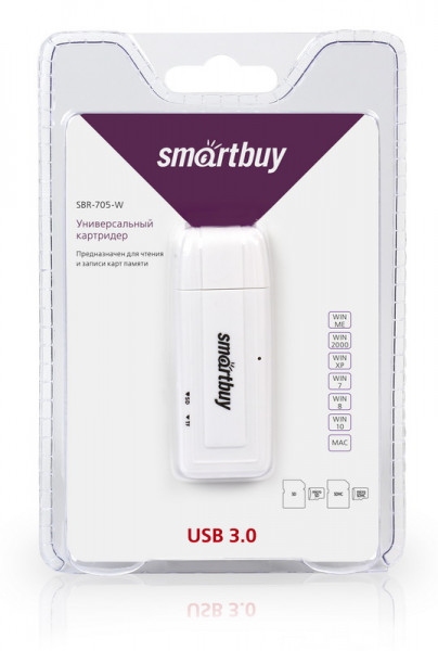 картинка Картридер SmartBuy SBR-705-W, USB 3.0, белый от магазина Альфанит в Кунгуре
