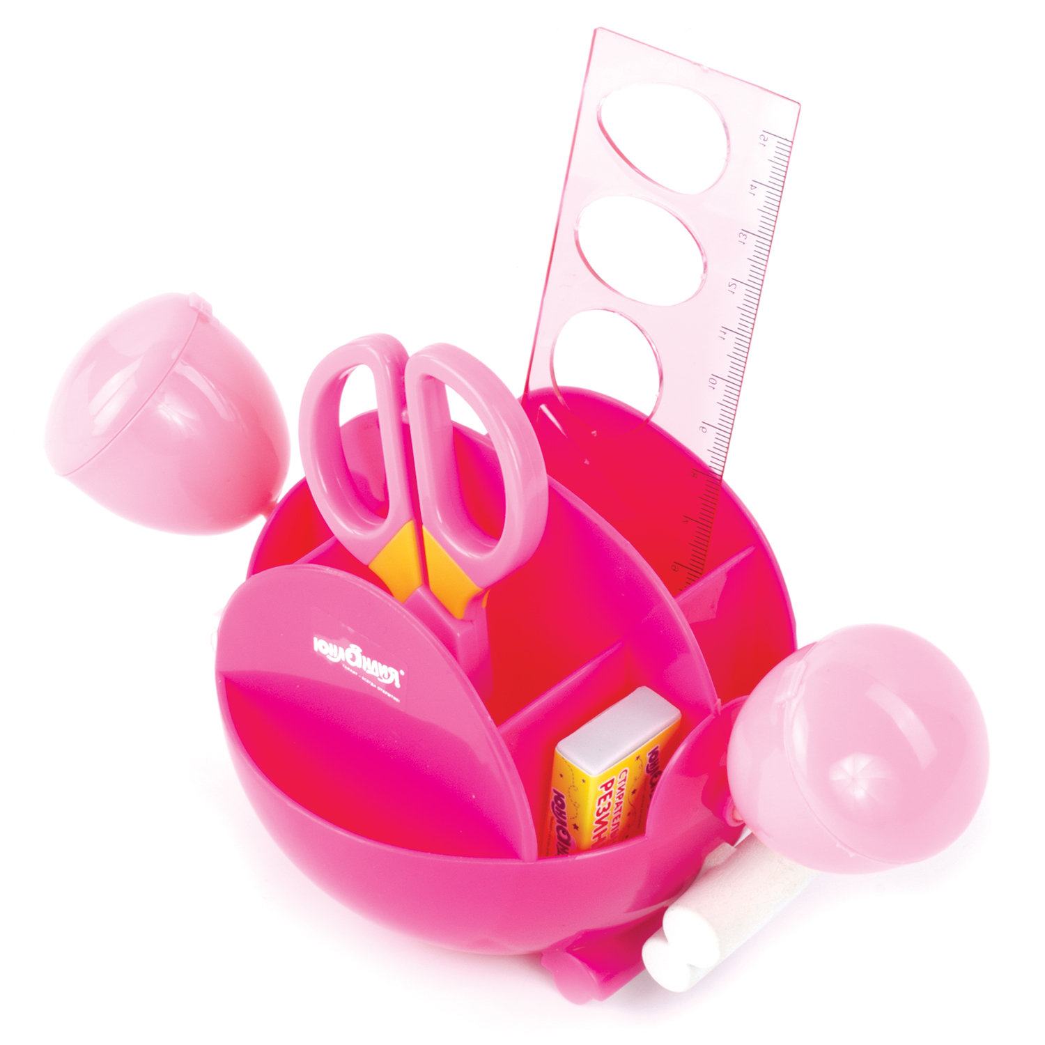 картинка Набор канцелярский 4 предмета, розовый, детский, "Краб", Юнландия, 236958 от магазина Альфанит в Кунгуре