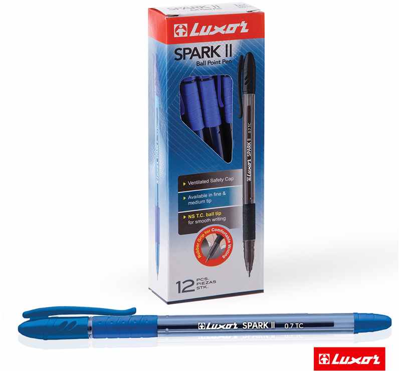 картинка Ручка шариковая, 0,7 мм, синяя, корп. прозрачный синий, грип, "Spark II", Luxor, 286867, 31072/12 Bx от магазина Альфанит в Кунгуре
