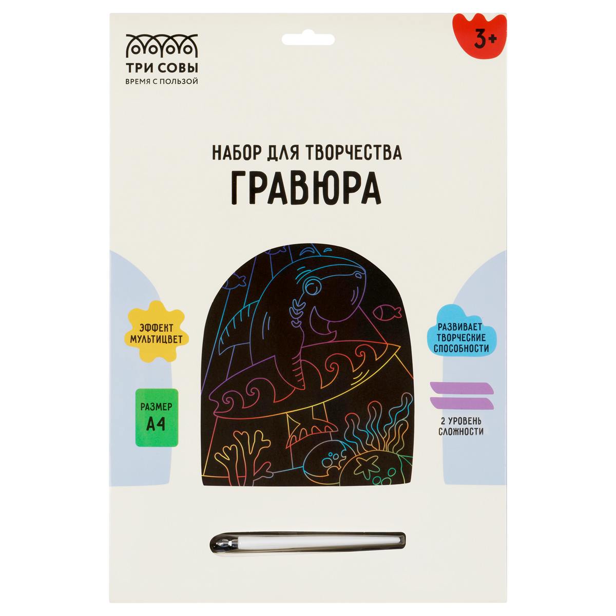 картинка Гравюра, А4, мультицвет, "Акула-серфер", Три совы, GA4_49944 от магазина Альфанит в Кунгуре