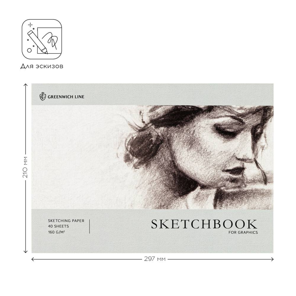 картинка Скетчбук, А4, 40 л, 160 г/м2, белый, на склейке, "Graphics. Graceful girl", Greenwich Line, SkBG_45782 от магазина Альфанит в Кунгуре