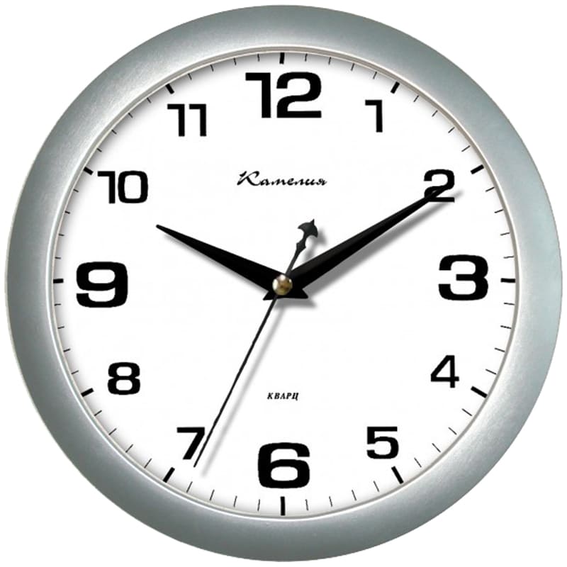 картинка Часы настенные 29*29*3,5, ход плавный, офисные круглые, серебристая рамка, "Серебро", Камелия, 4333 от магазина Альфанит в Кунгуре