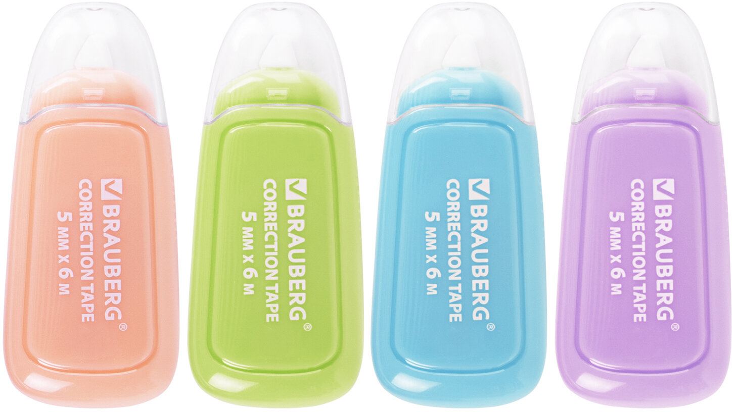 картинка Корректирующая лента, 5мм*6м, ассорти, "Compact Plus Pastel", BRAUBERG, 270551 от магазина Альфанит в Кунгуре