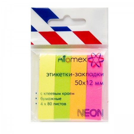 картинка Закладки-флажки самоклеящиеся, 5*1,2 см, 80 л, 4 цв, неон, бумага, "Neon", Attomex, 2011701 от магазина Альфанит в Кунгуре