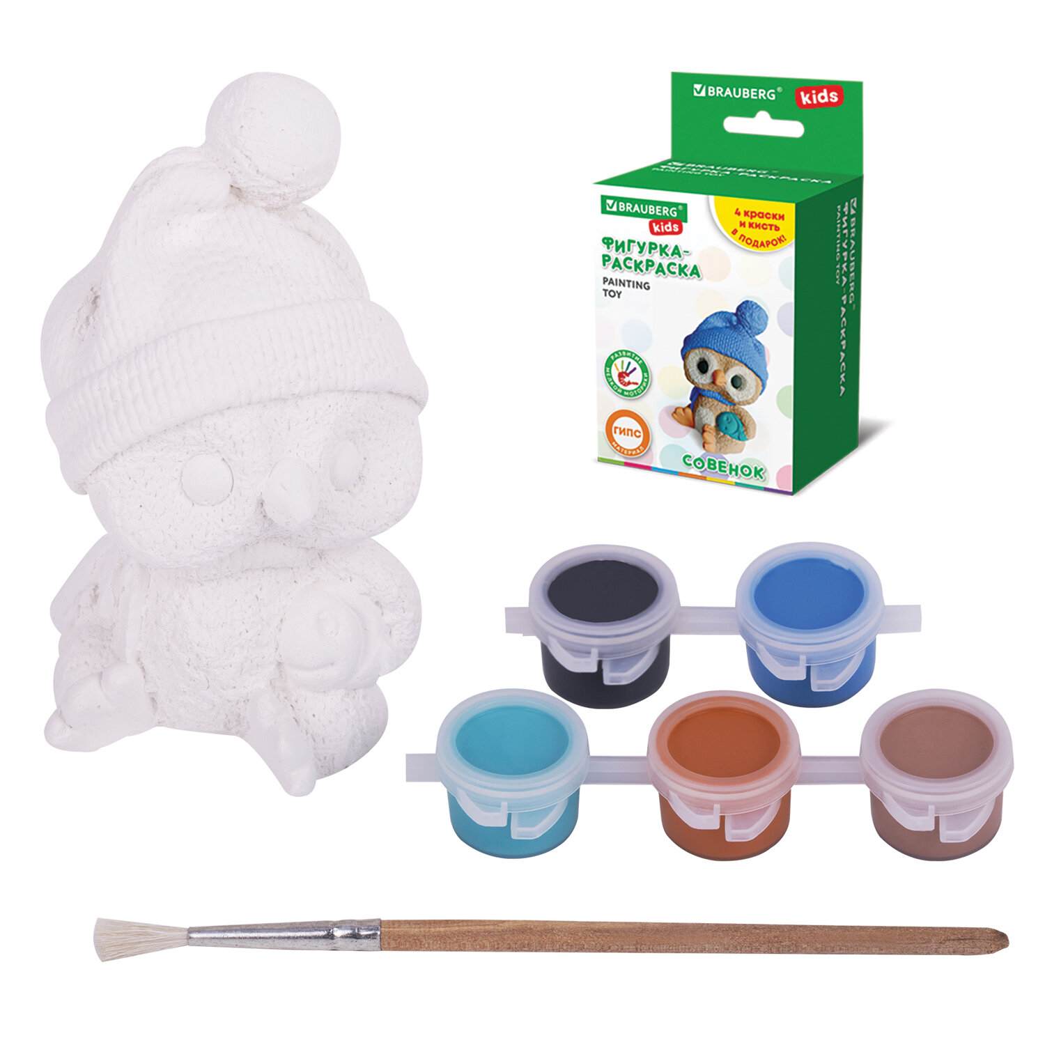 картинка Набор для росписи фигурки, гипс, с красками и кистью для росписи, BRAUBERG KIDS, 665203 от магазина Альфанит в Кунгуре