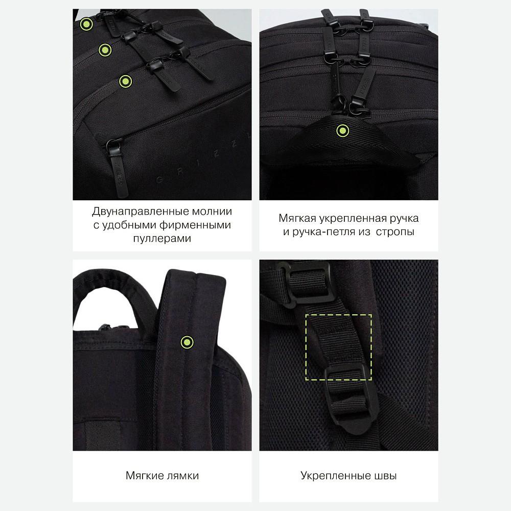 картинка Рюкзак, 3 отдела, 3 кармана, 31*44*21 см, черный, эргономичная спинка, Grizzly, RQ-406-1/1 от магазина Альфанит в Кунгуре