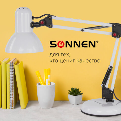 картинка Светильник настольный, 40 Вт, Е27, 60 см, на подставке, белый, SONNEN TL-007, 235539 от магазина Альфанит в Кунгуре