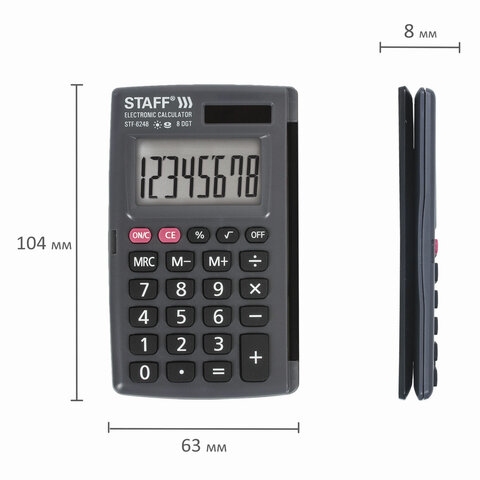 картинка Калькулятор карманный, 8 разрядов, 10,4*6,3 см, двойное питание, "STF-6248", STAFF, 250284 от магазина Альфанит в Кунгуре